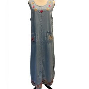 Agapo women’s Vintage Denim cottagecore maxi sleeveless embroidered country M